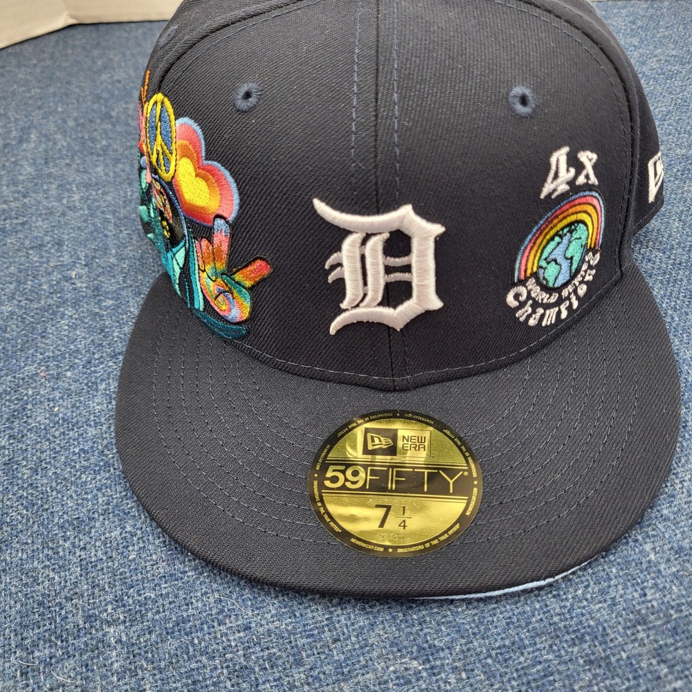 New Era 59FIFTY Groovy Detroit Tigers Navy Blue Multi Patch Fitted Hat 7 1/4 MLB